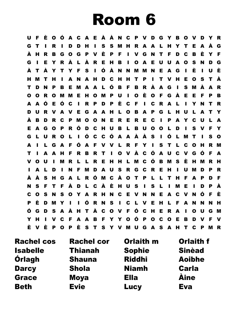 Room 6 Word Search