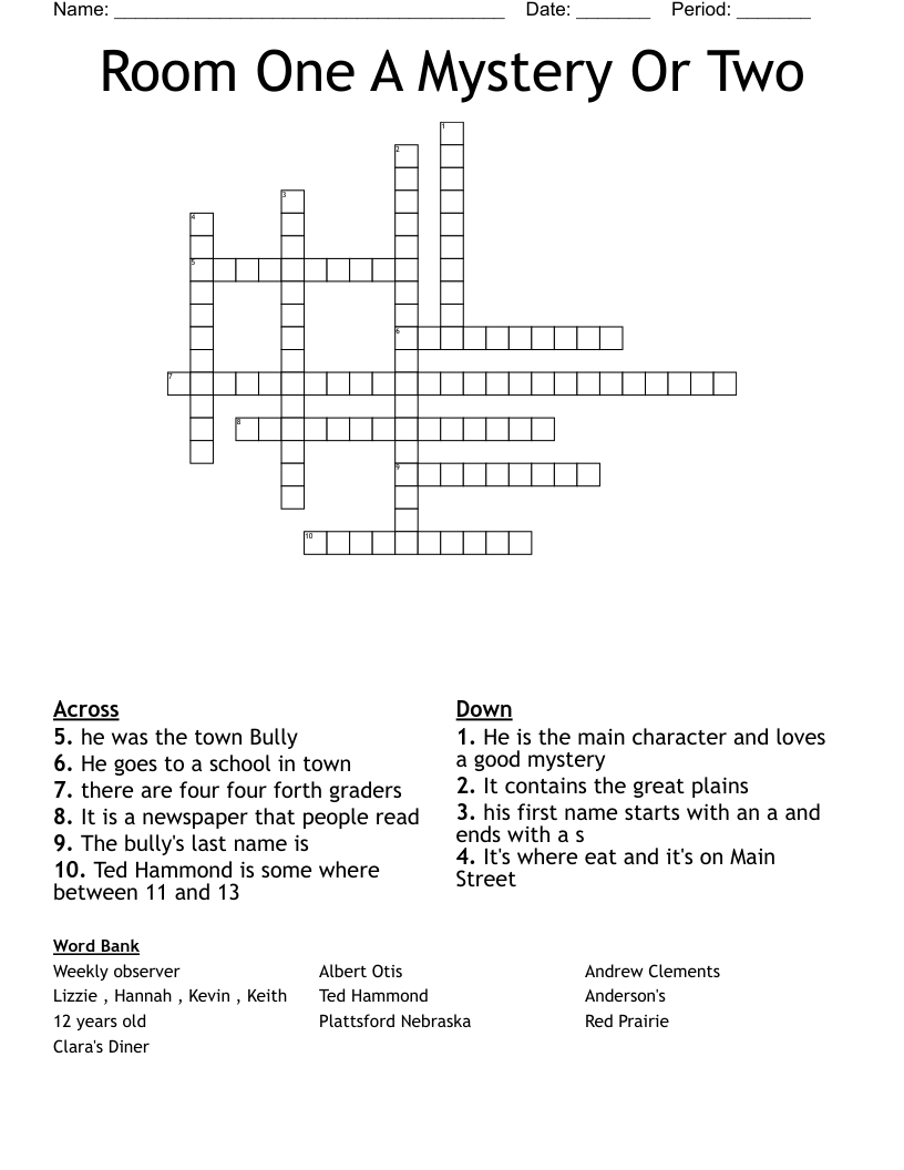 Room One A Mystery Or Two Crossword