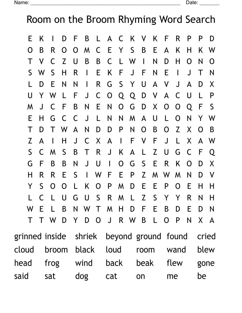 Room on the Broom Rhyming Word Search 
