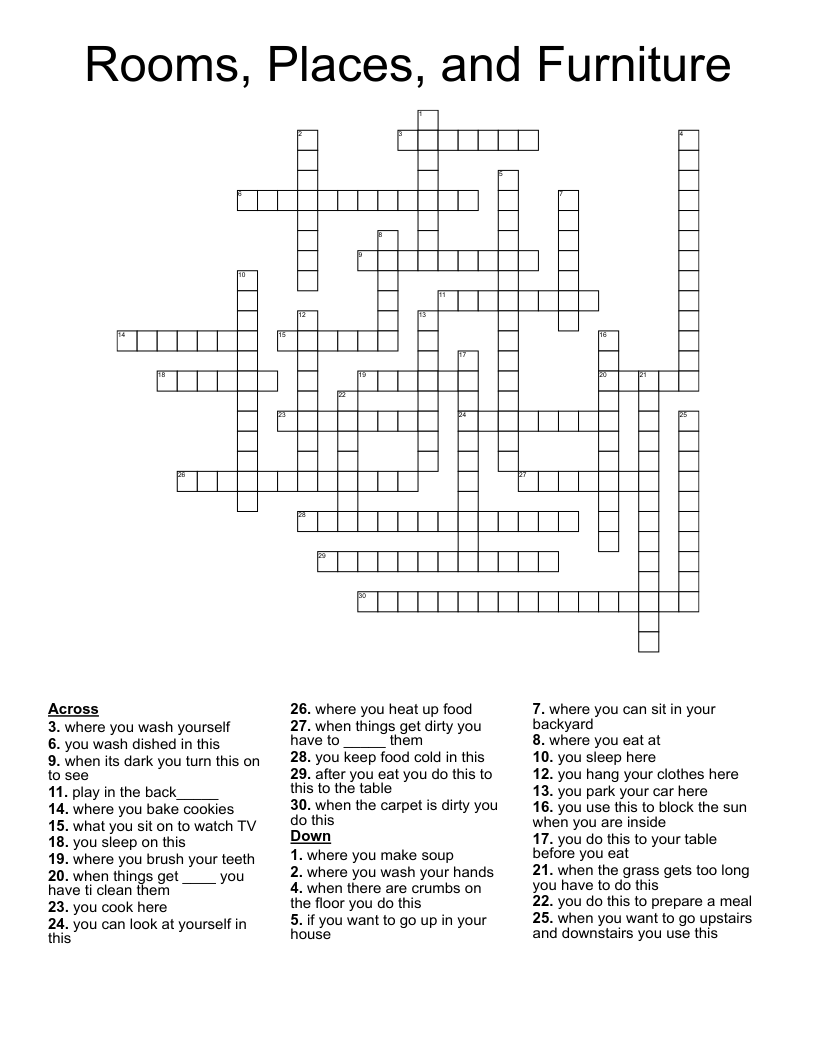 Rooms, Places, and Furniture Crossword