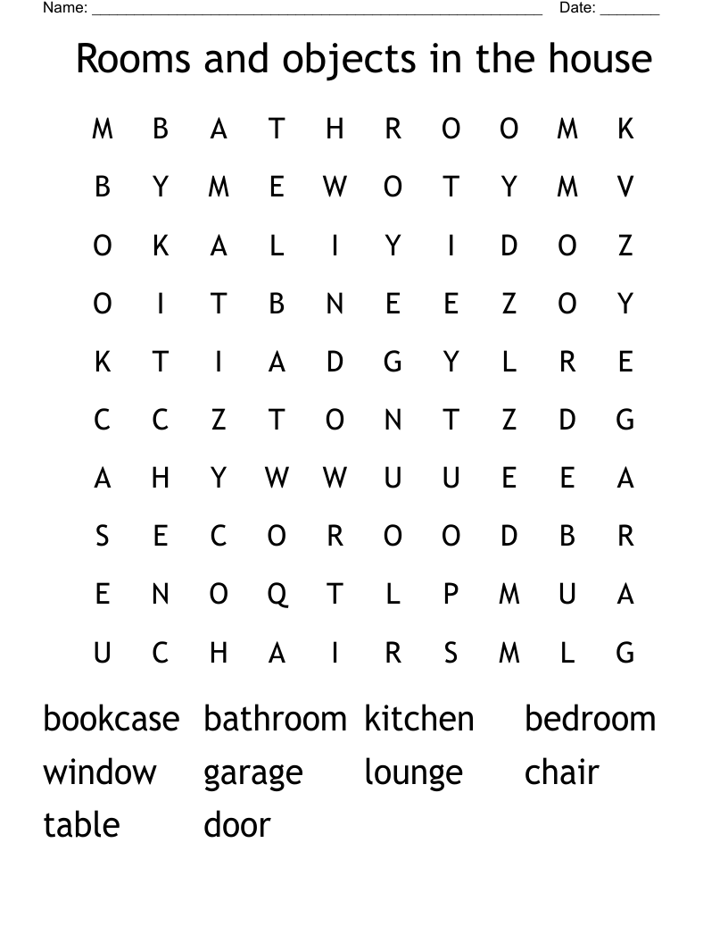 Rooms and objects in the house Word Search