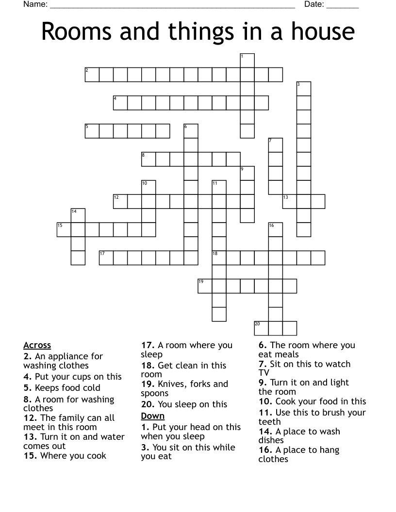 Rooms and things in a house Crossword