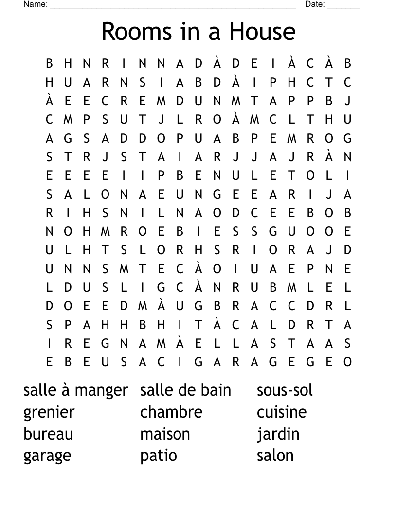 Rooms in a House Word Search