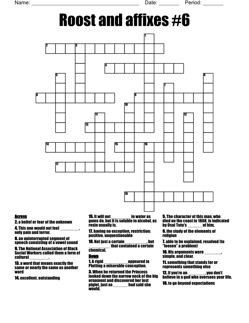 Roost and affixes #6 Crossword