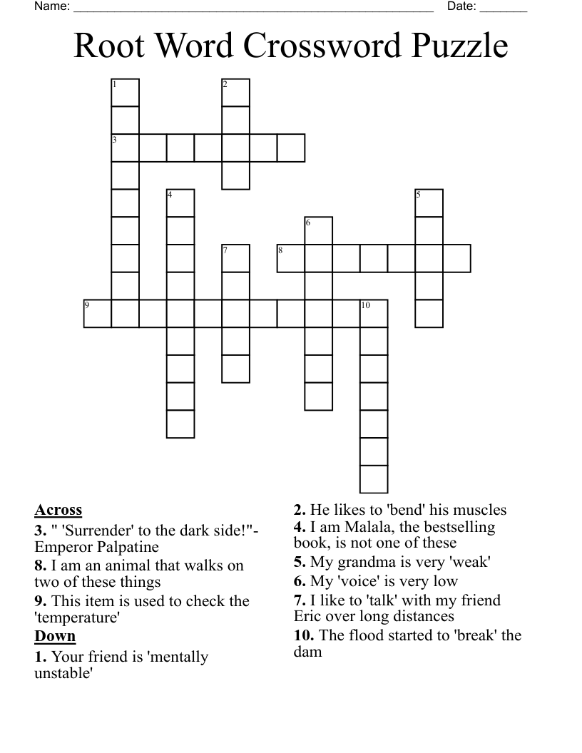 Root Word Crossword Puzzle