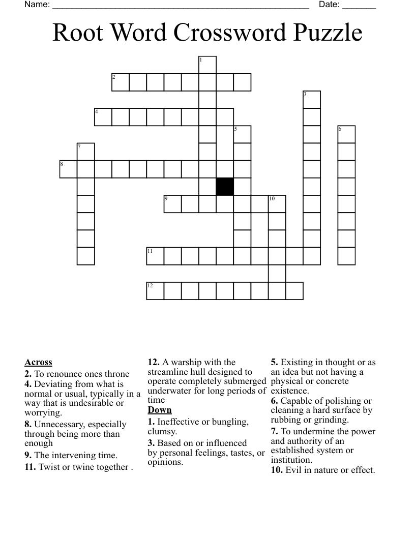 Root Word Crossword Puzzle