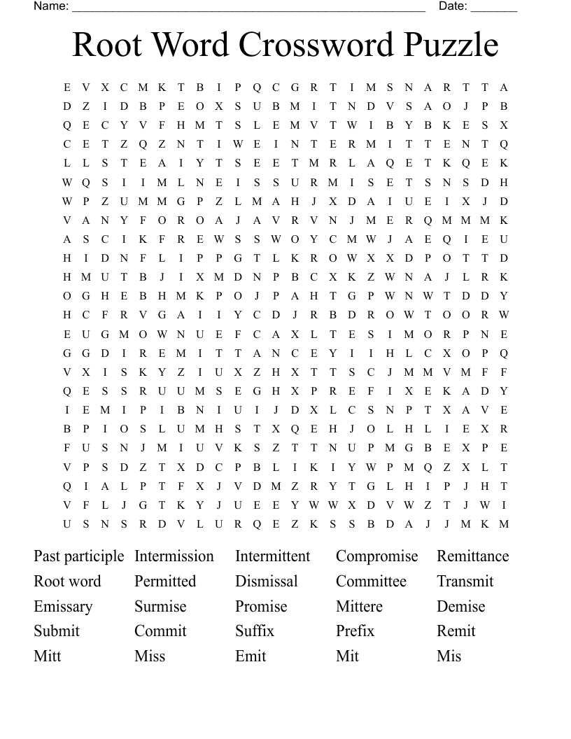 Root Word Crossword Puzzle Word Search
