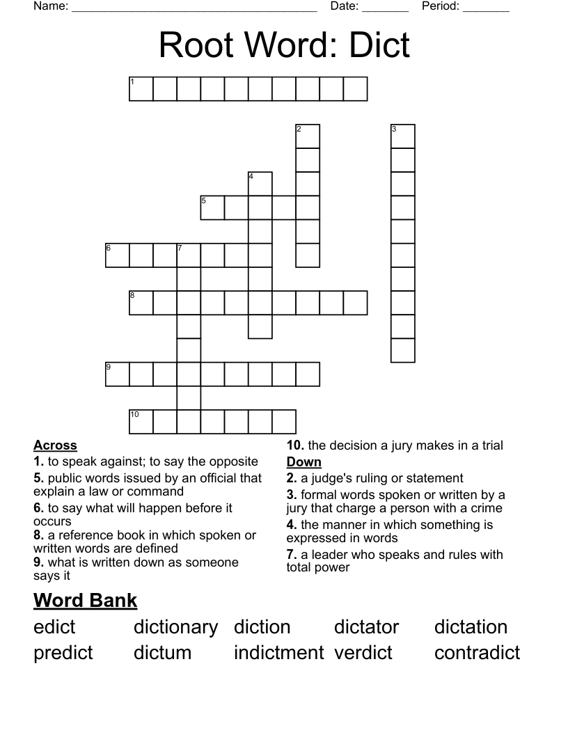 Root Word: Dict Crossword
