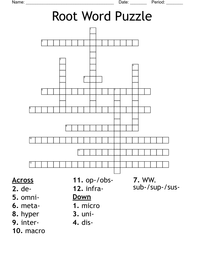 Root Word Puzzle Crossword