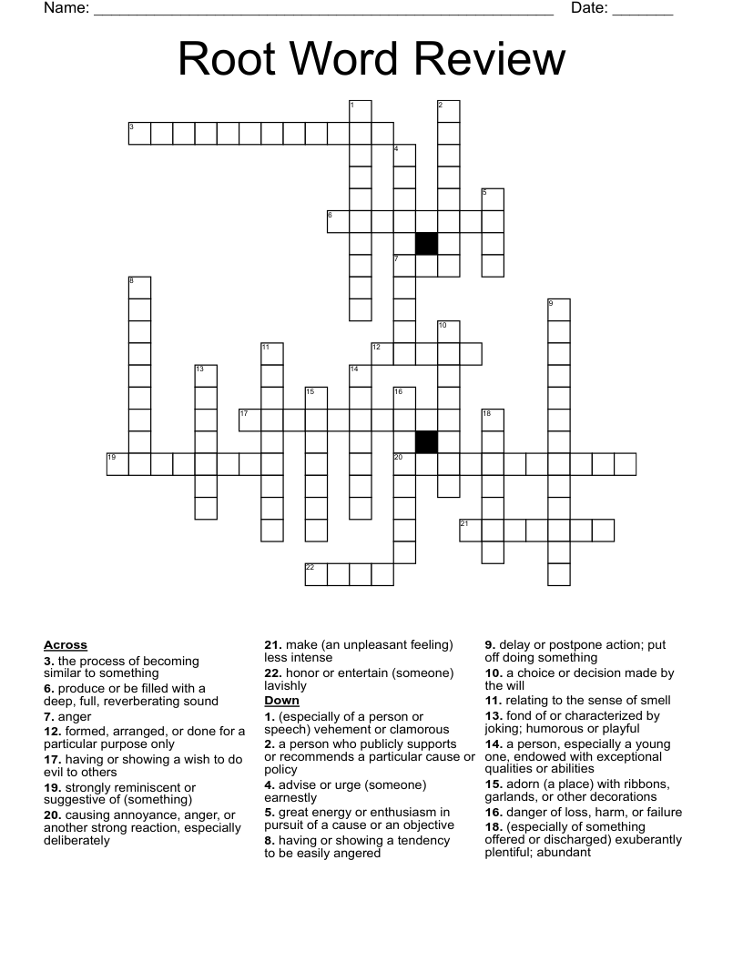 Root Word Review Crossword