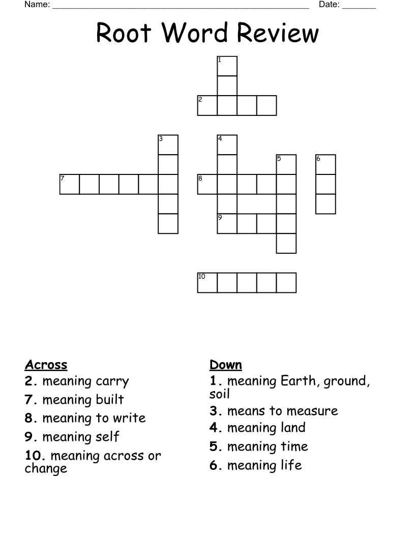 Root Word Review Crossword