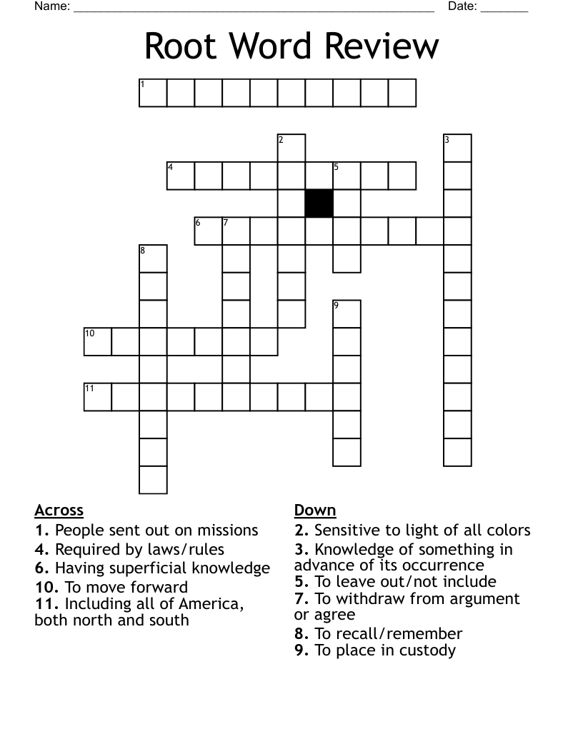 Root Word Review Crossword