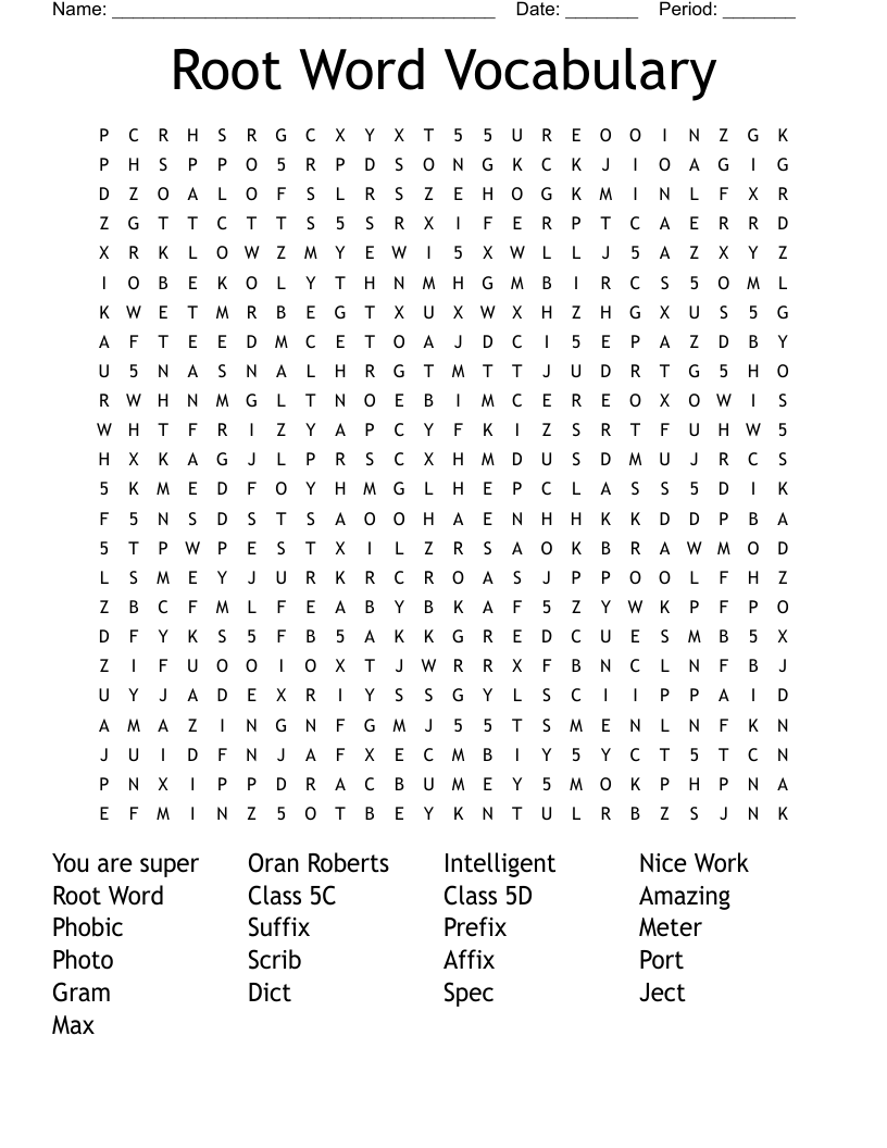 Root Word Vocabulary Word Search