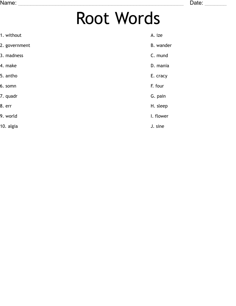 Root Words Worksheet