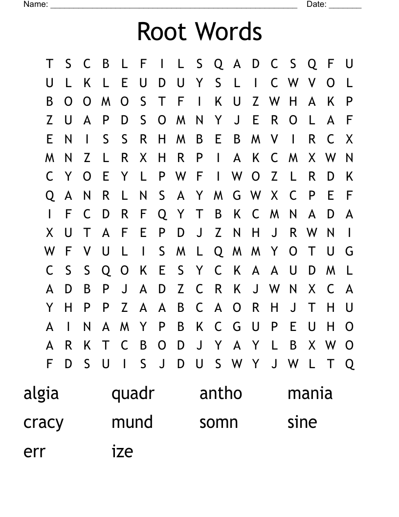Root Words Word Search