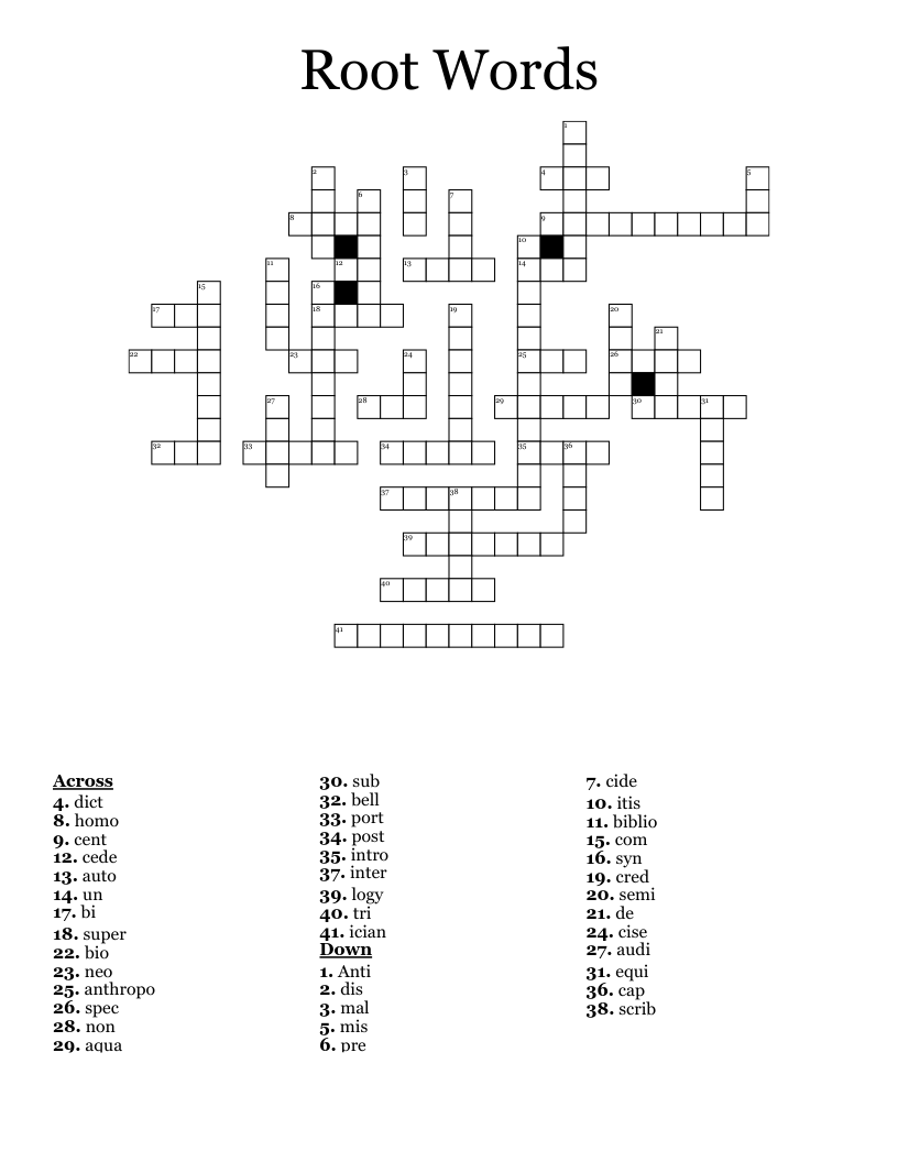 Root Words Crossword