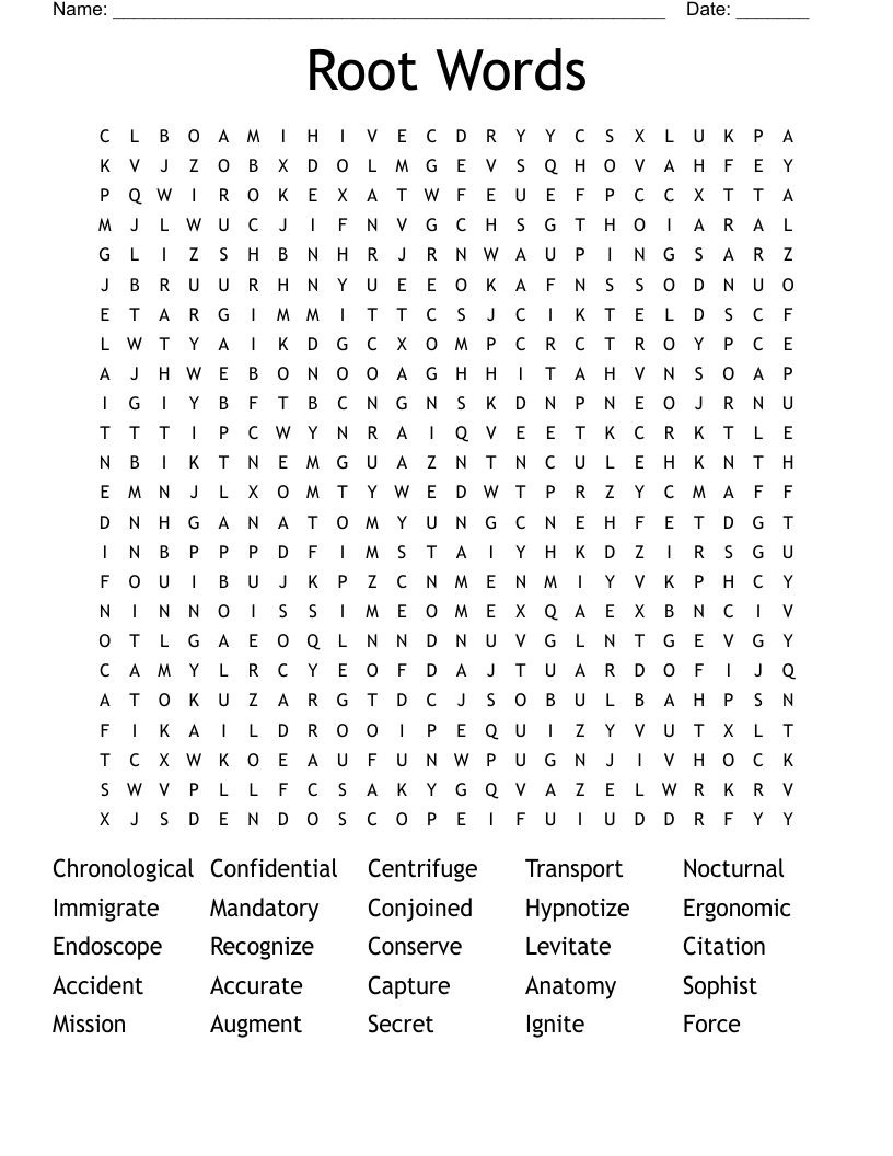 Root Words Word Search