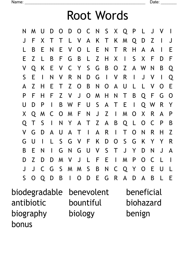 Root Words Word Search