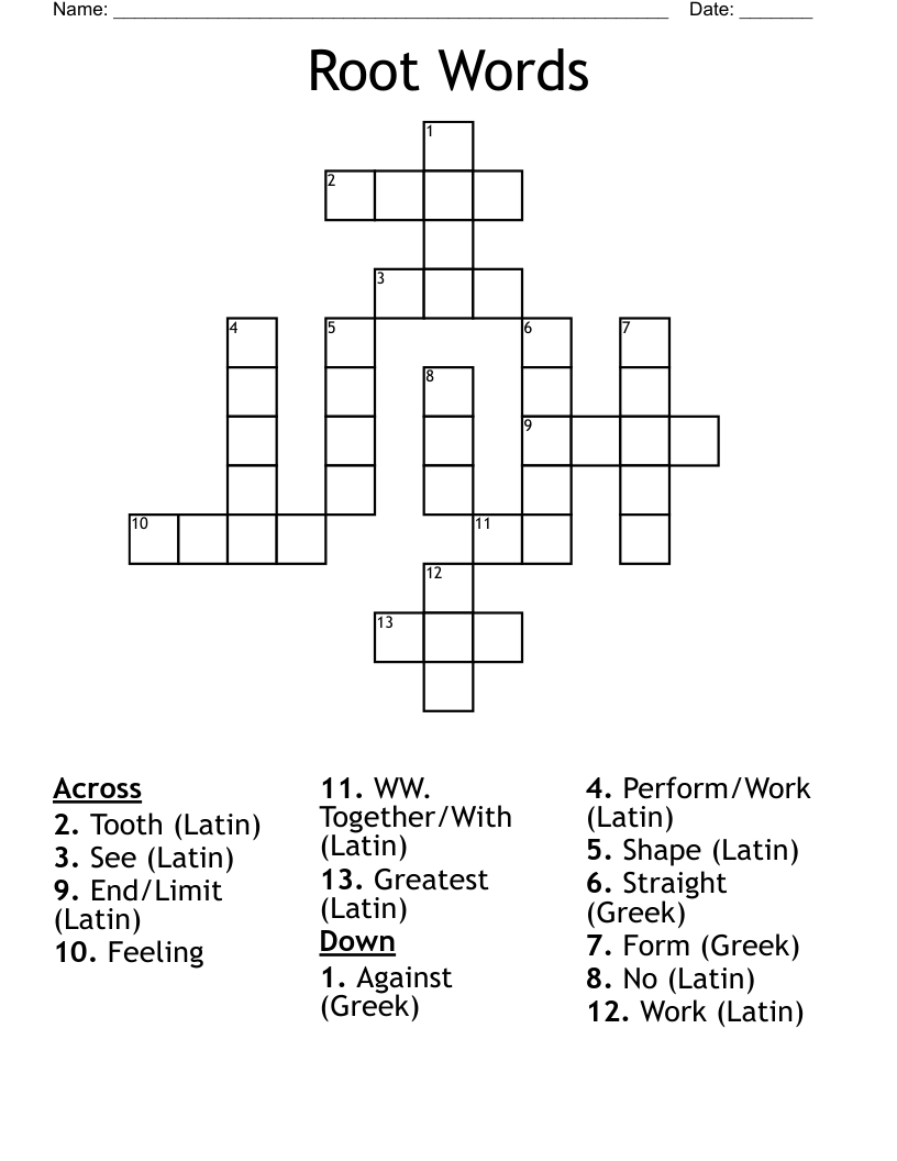 Root Words Crossword