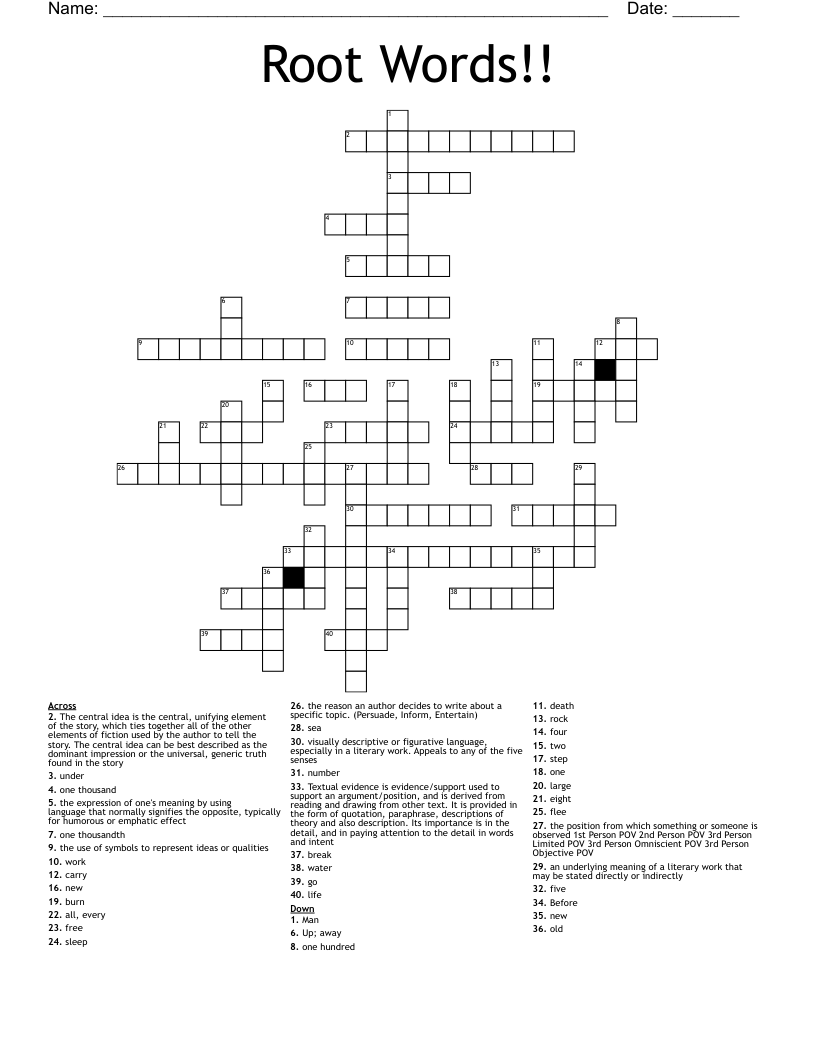 Root Words!! Crossword