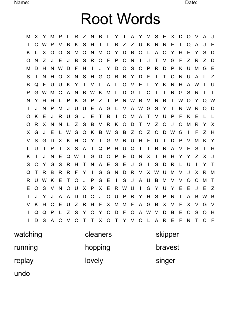 Root Words Word Search