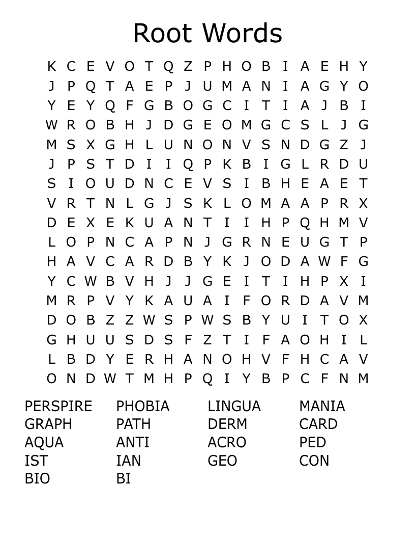 Root Words Word Search