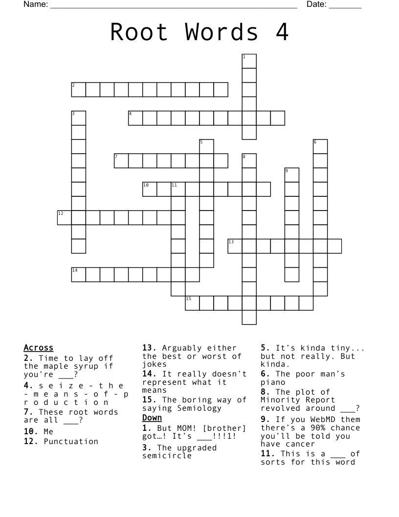 Root Words 4 Crossword