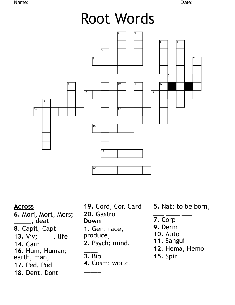 Root Words Crossword