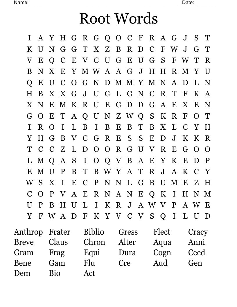 Root Words Word Search
