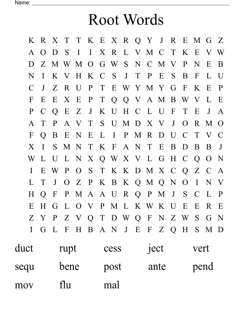 Root Words Word Search