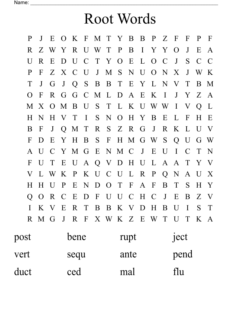 Root Words Word Search