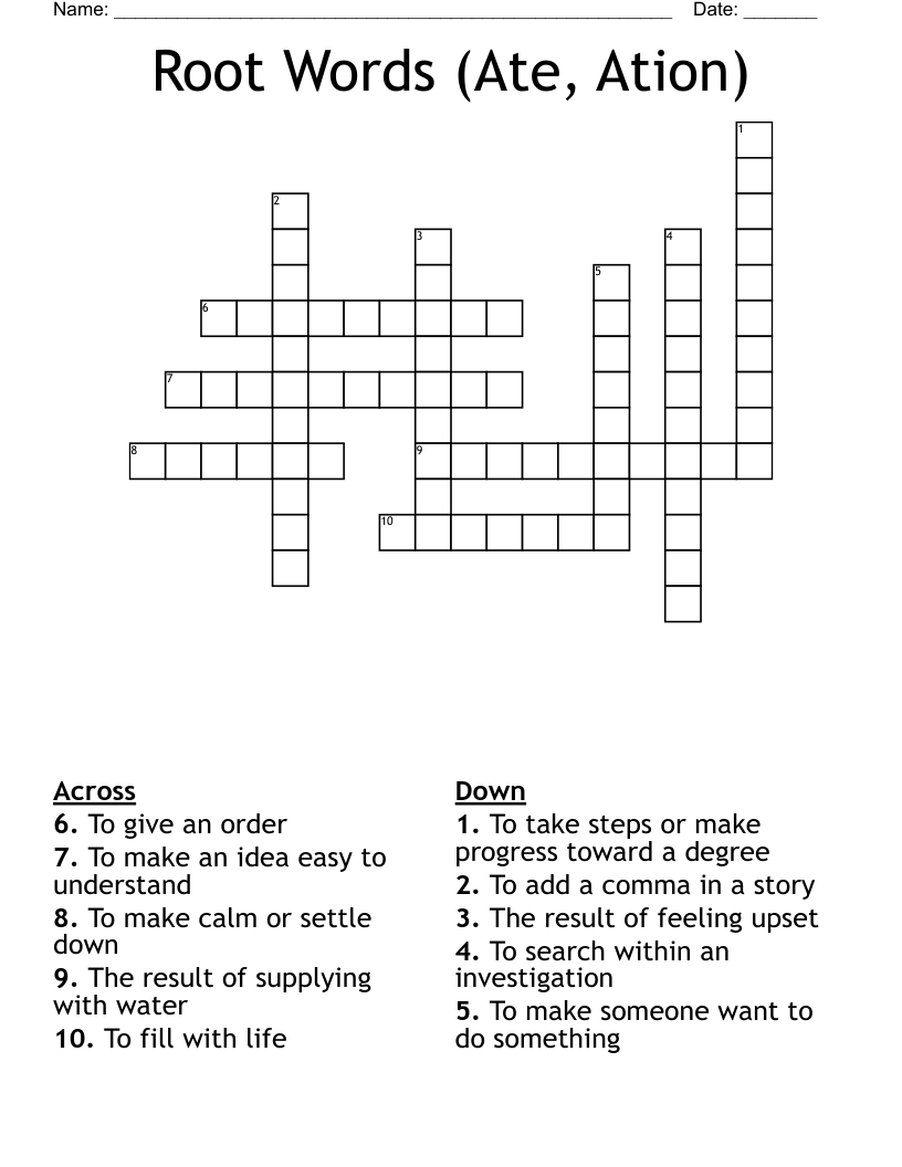 Root Words (Ate, Ation) Crossword