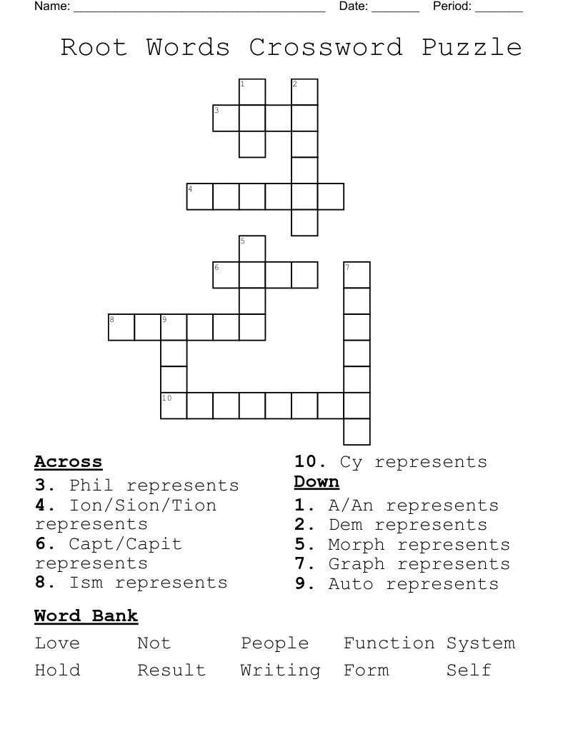 Root Words Crossword Puzzle
