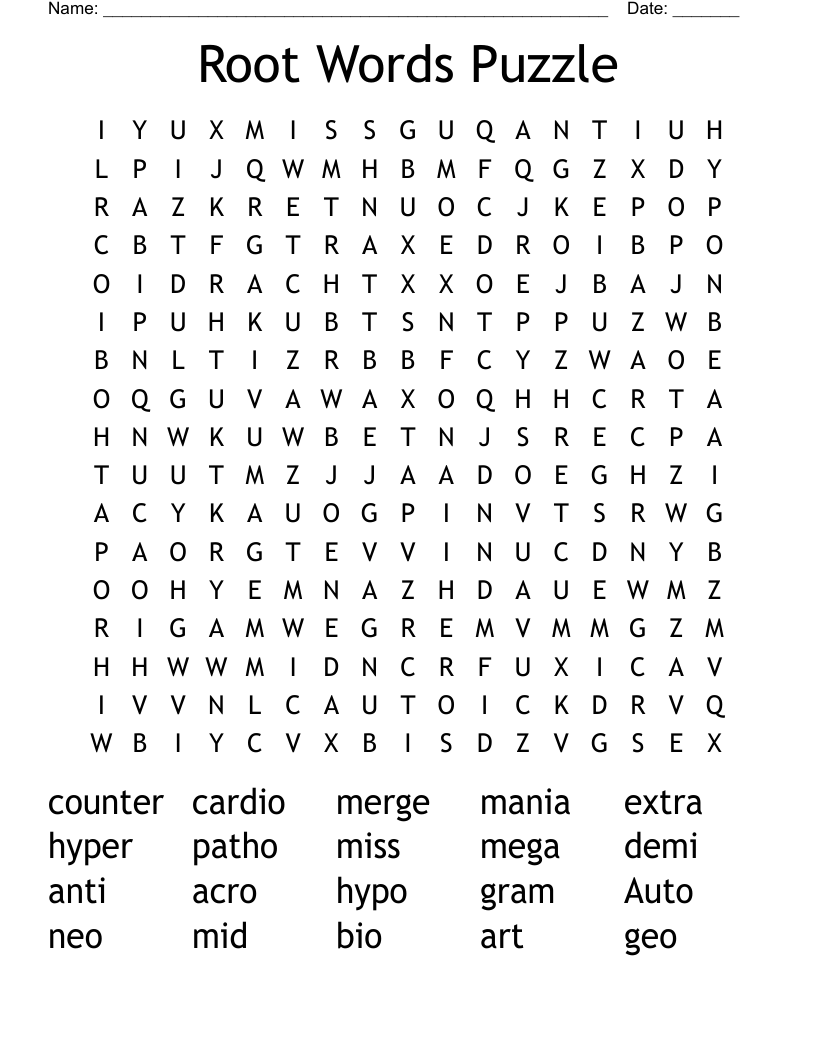 Root Words Puzzle Word Search