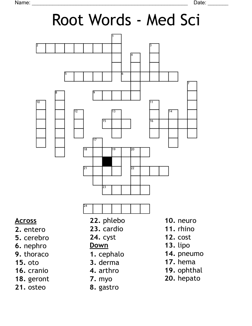 Root Words - Med Sci Crossword