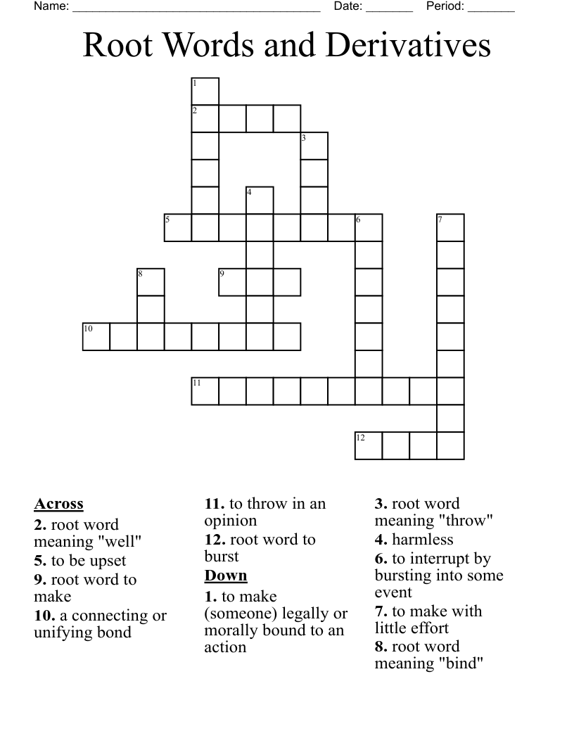 Root Words and Derivatives Crossword