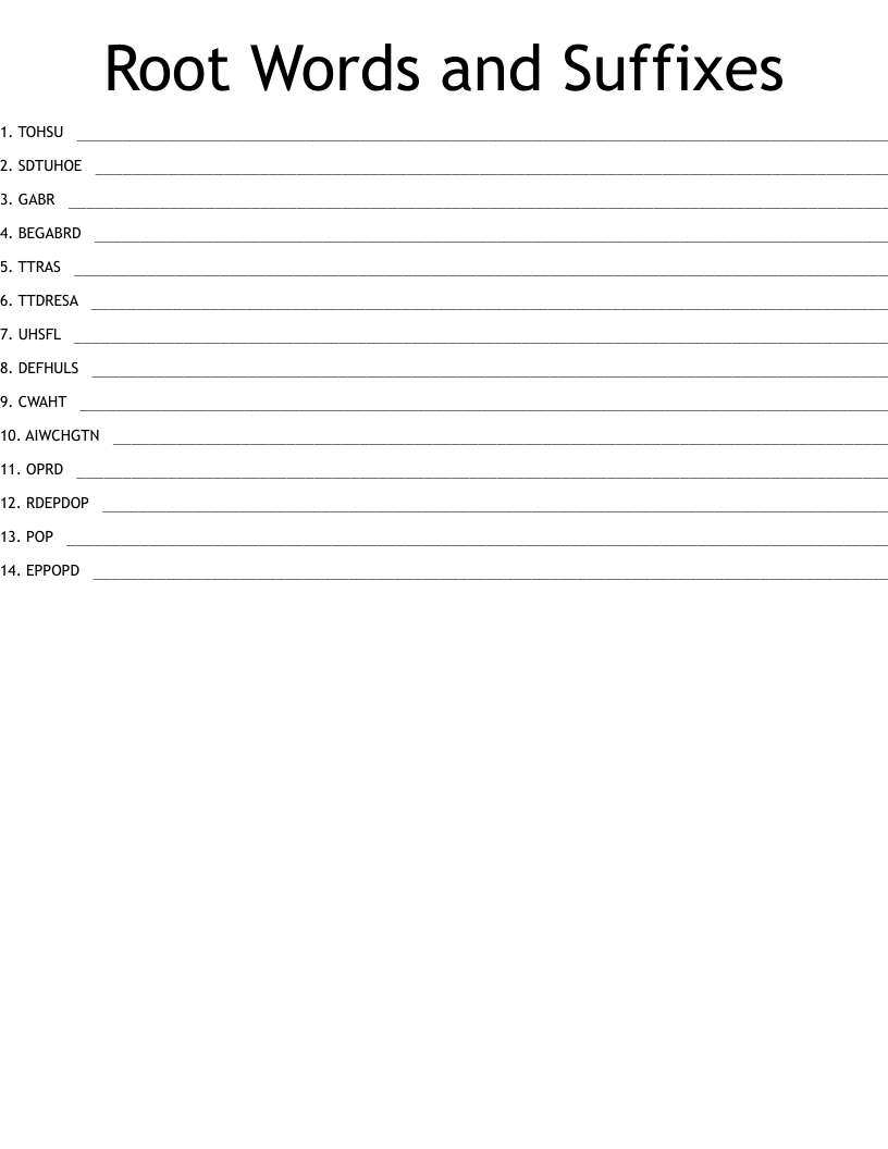 Root Words and Suffixes Word Scramble