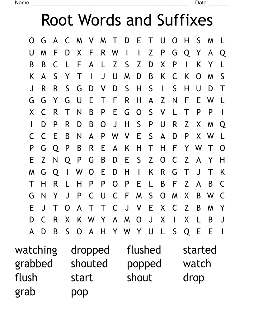 Root Words and Suffixes Word Search