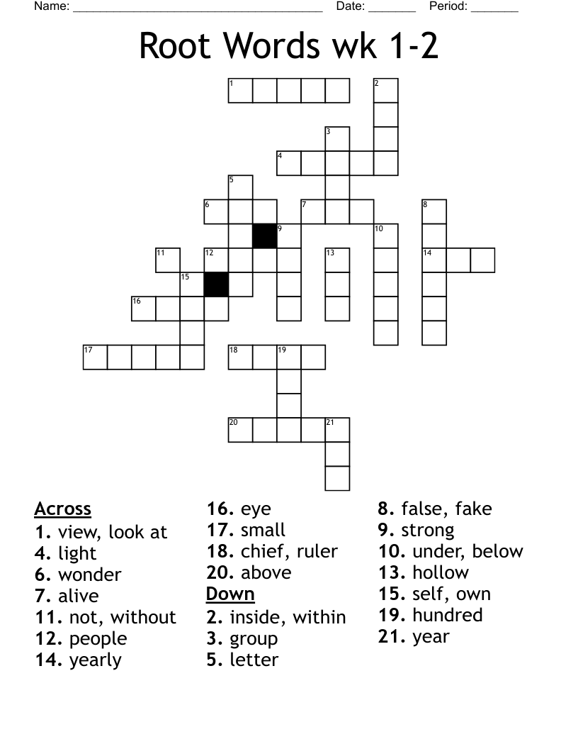 Root Words wk 1-2 Crossword