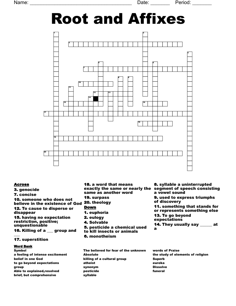 Root and Affixes Crossword