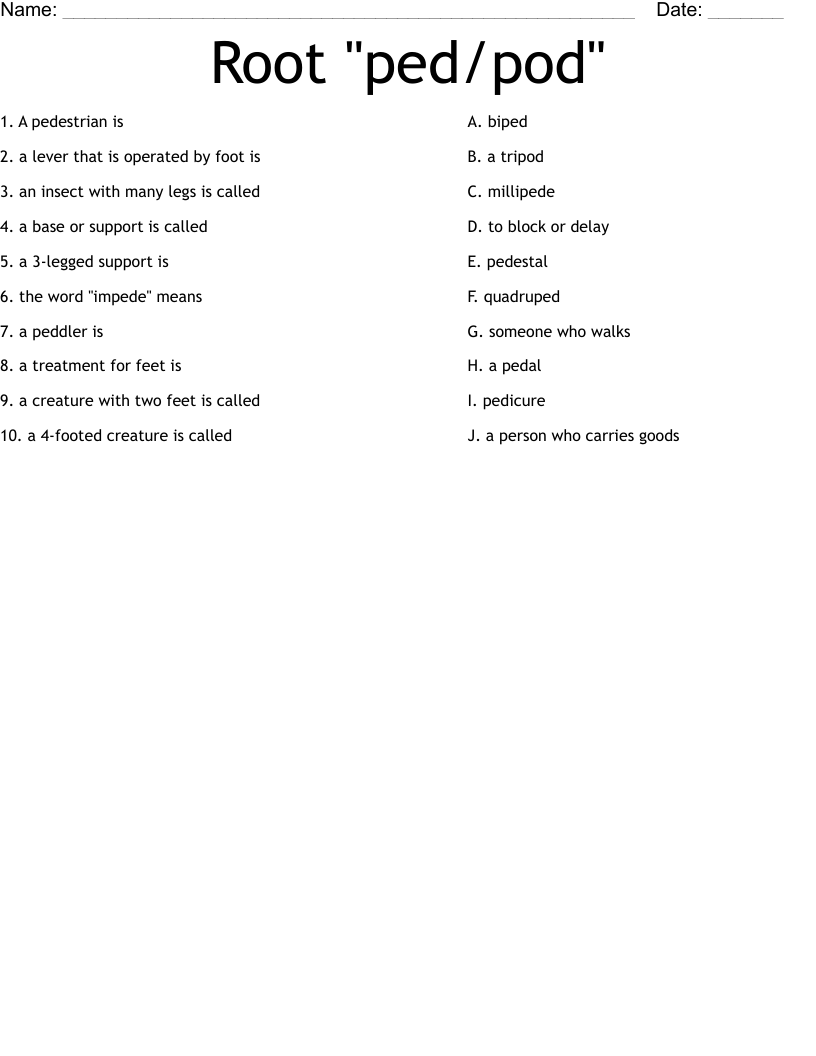 Root "ped/pod" Worksheet