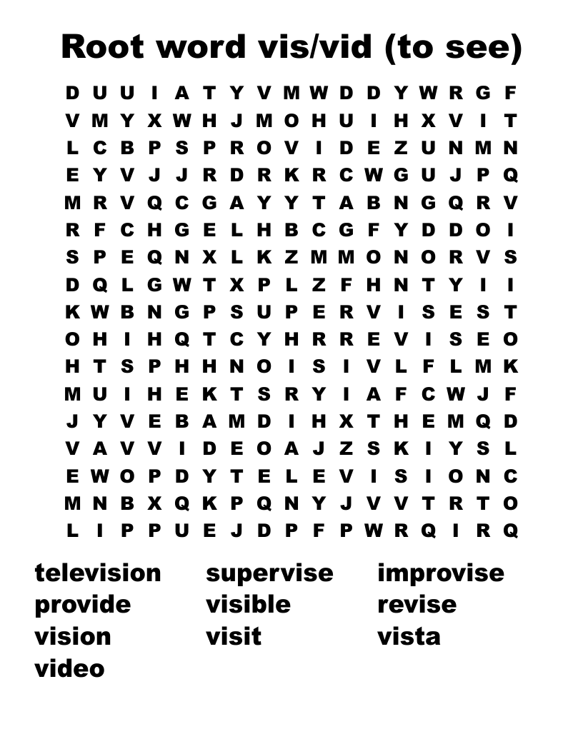 Root word vis/vid (to see) Word Search