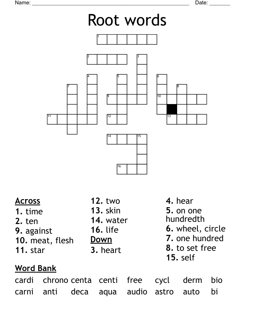 Root words  Crossword