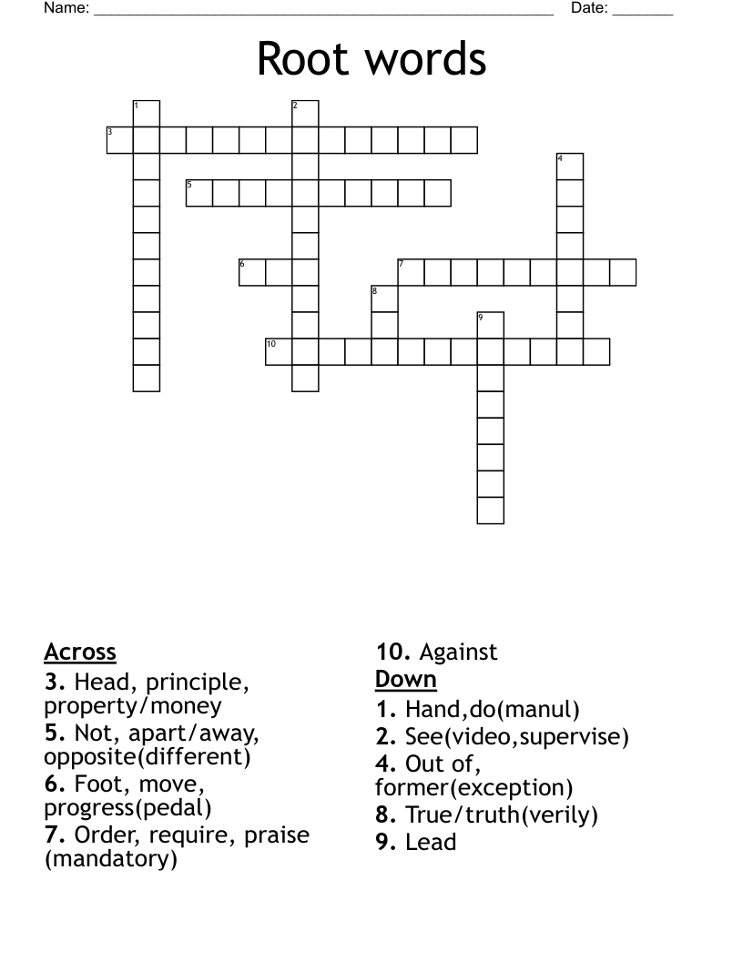 Root words  Crossword