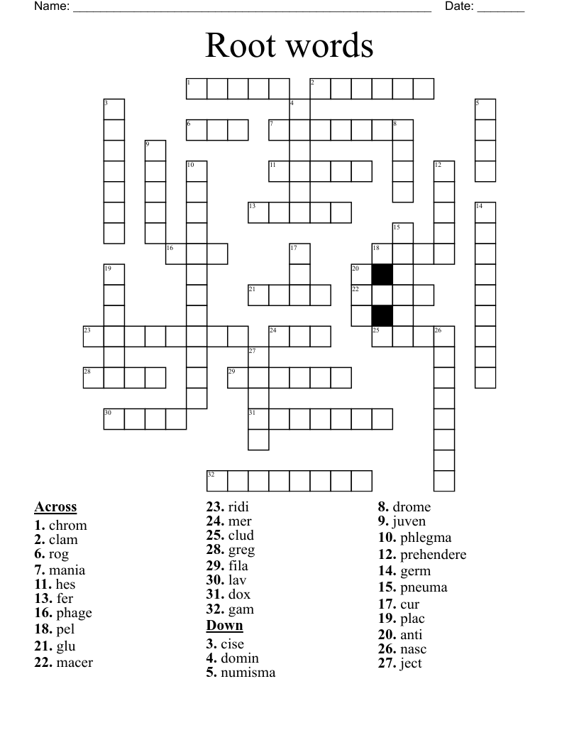 Root words  Crossword