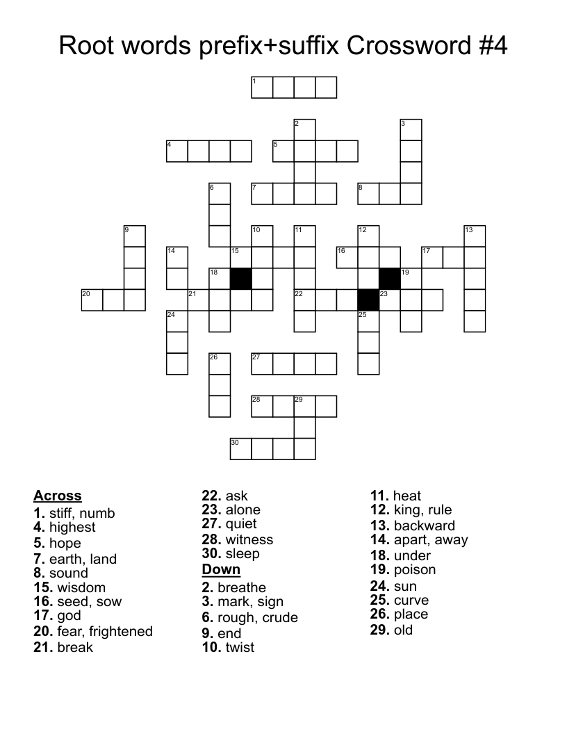 Root words prefix+suffix Crossword #4