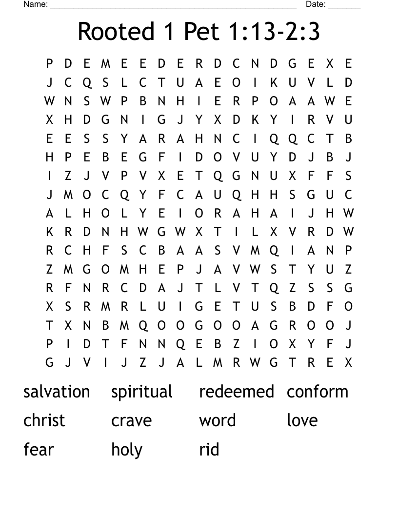 Rooted 1 Pet 1:13-2:3 Word Search