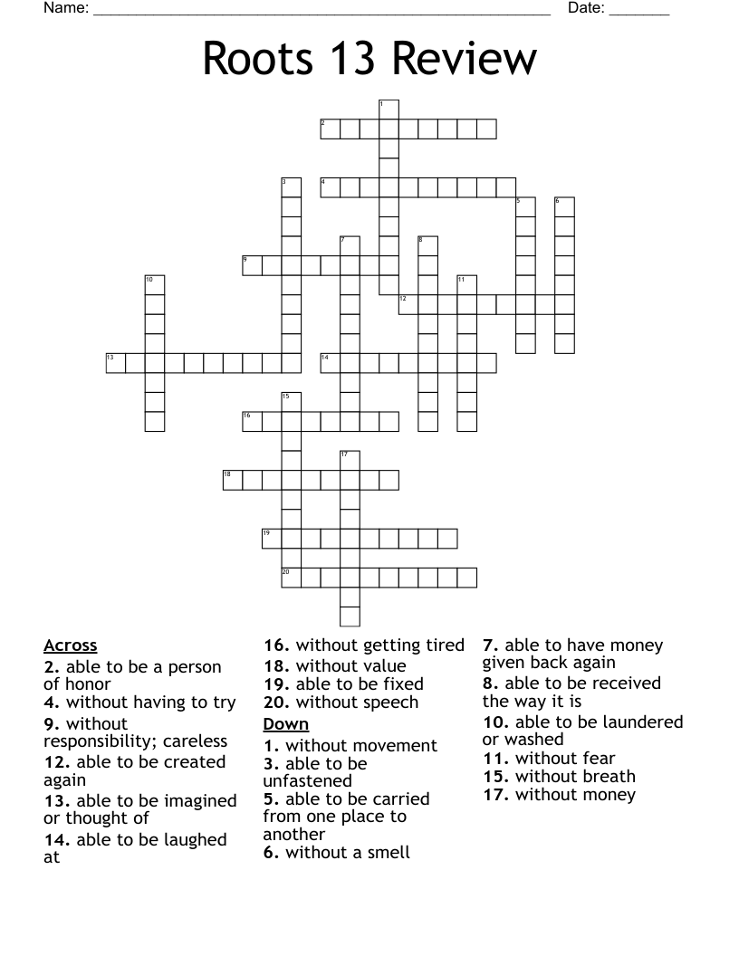 Roots 13 Review Crossword