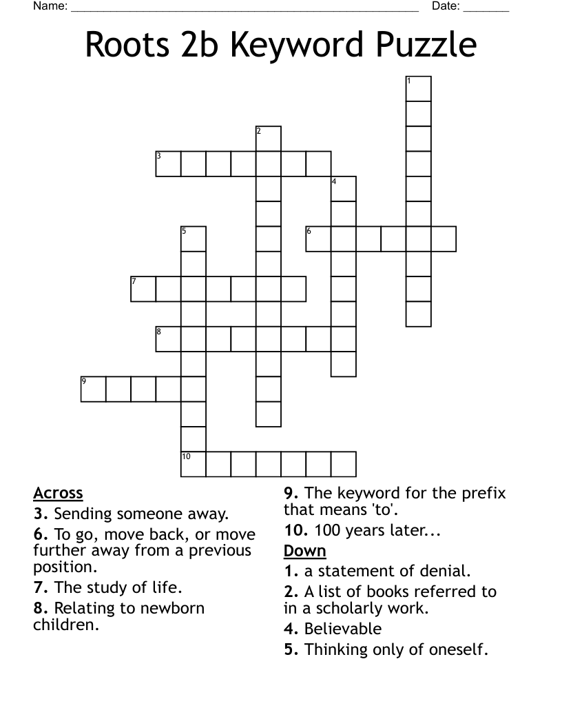 Roots 2b Keyword Puzzle Crossword
