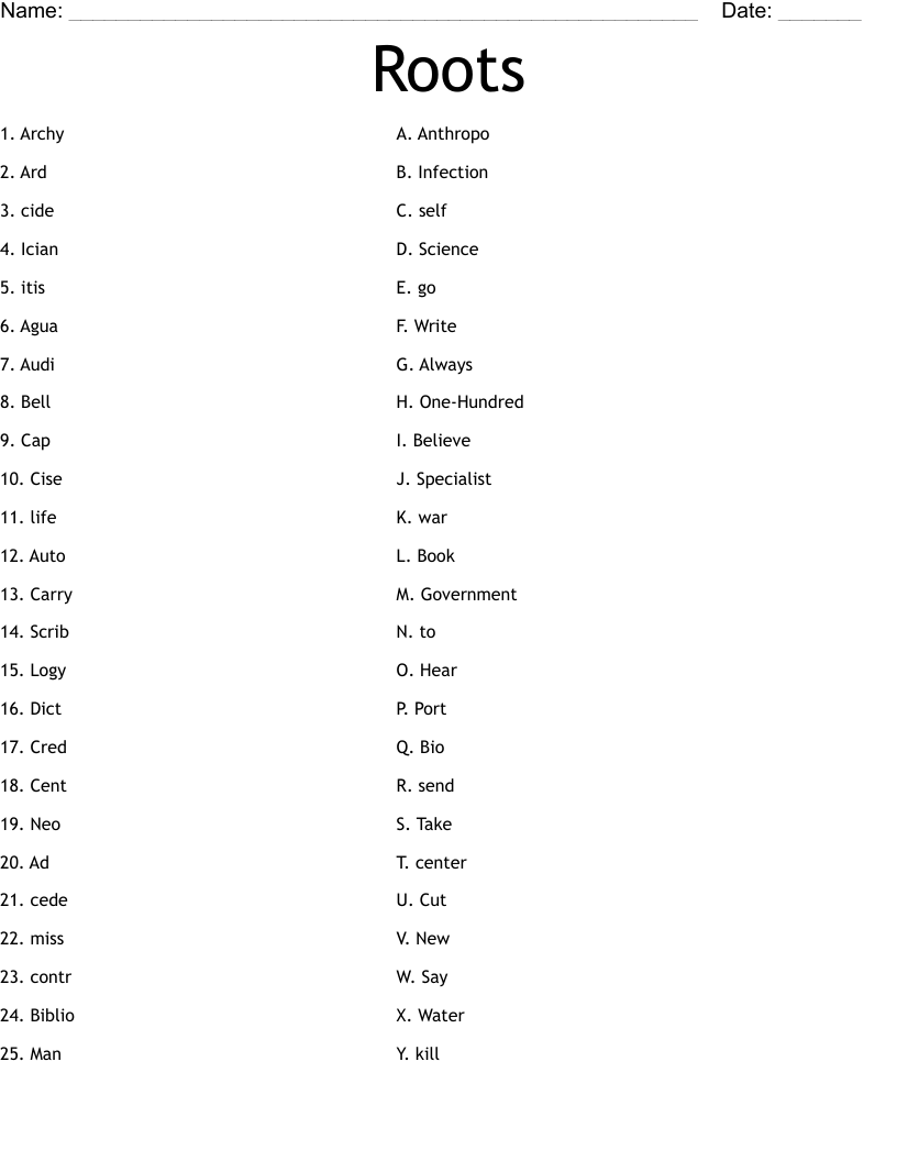 Roots Worksheet